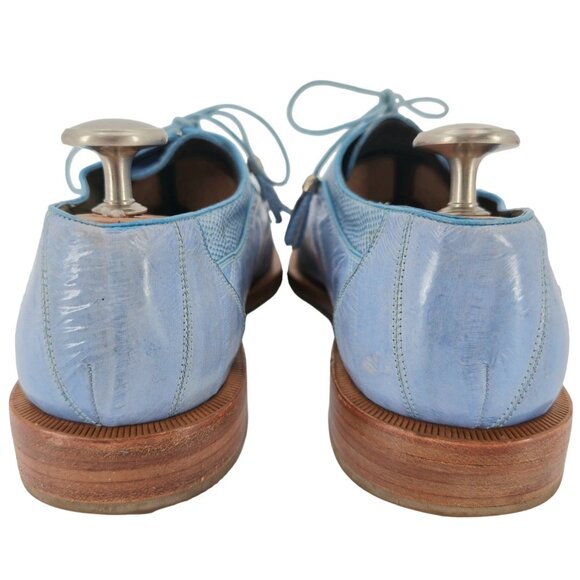 Vintage Exotic Romano Eel Crocodile Dress Shoes Baby Blue Cream Derby Oxford 9.5 - Picture 5 of 12